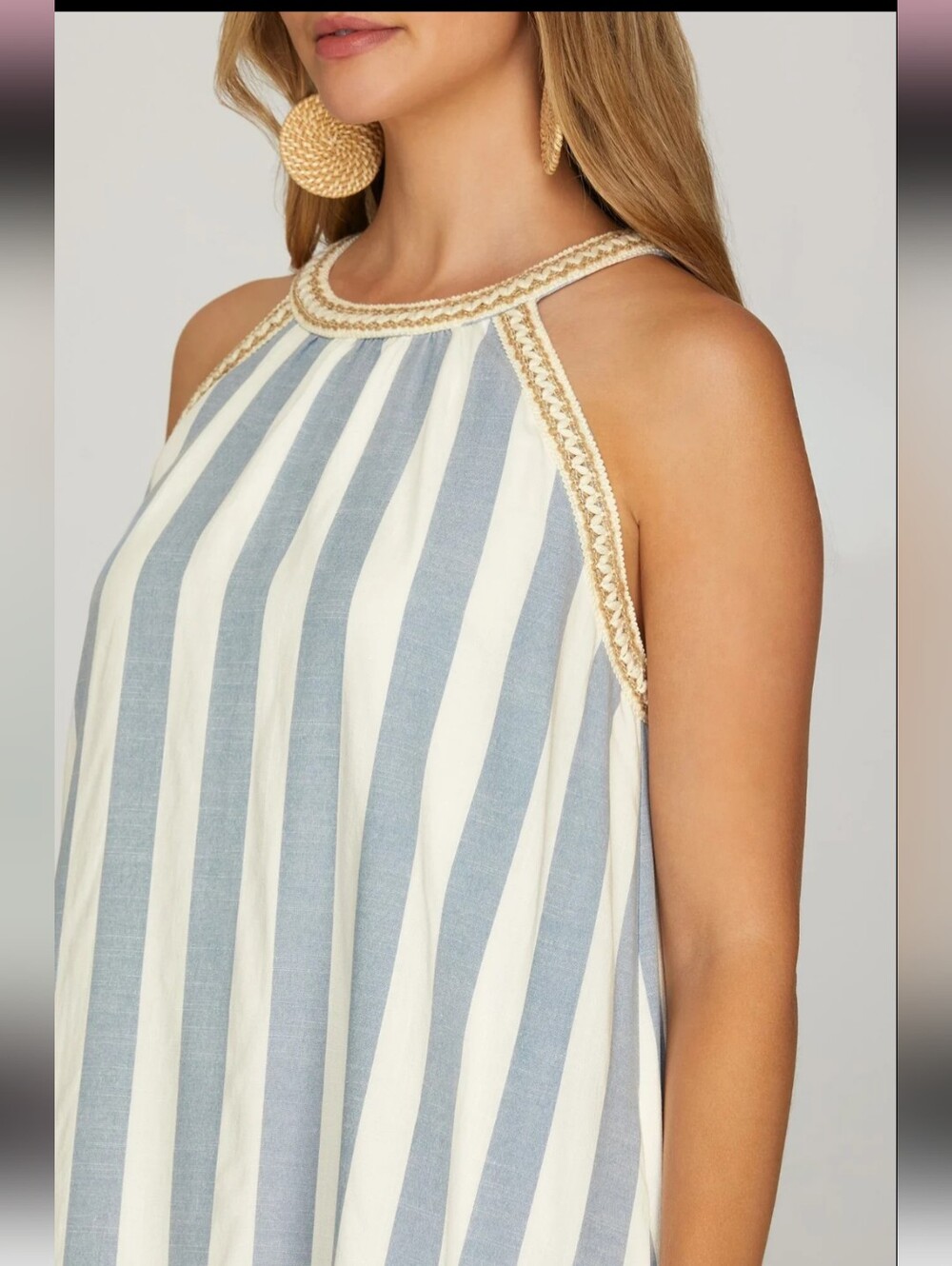 She + Sky Sleeveless Halter Blue and White Striped Maxi Dress - Picture 5 of 8